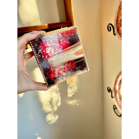 Antique Victorian Ornate Copper and Cobalt Stained Glass Jewelry Box - Picture 4 of 5